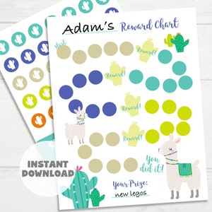 Printable Llama Reward Chart, Kid&#39;s Sticker Chart, Instant Download Reward Chart, Toddler Reward Chart, Potty Training Chart, Llama Theme