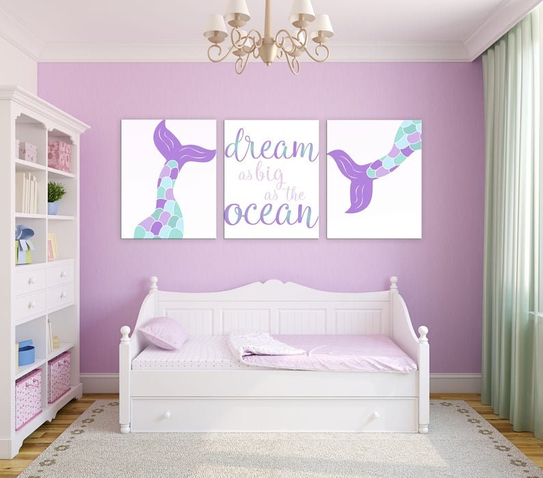 Mermaid PRINTABLE Wall Art Girl s Nursery Prints Mermaid Etsy