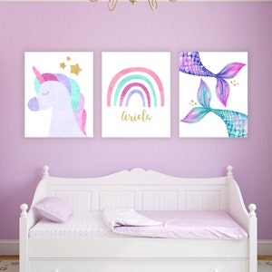 Girl's Mermaid Unicorn Wall Art, Girl's Mermaid Prints, Mermaid Nursery Decor, Unicorn Printables, Printable Mermaid Unicorn Art