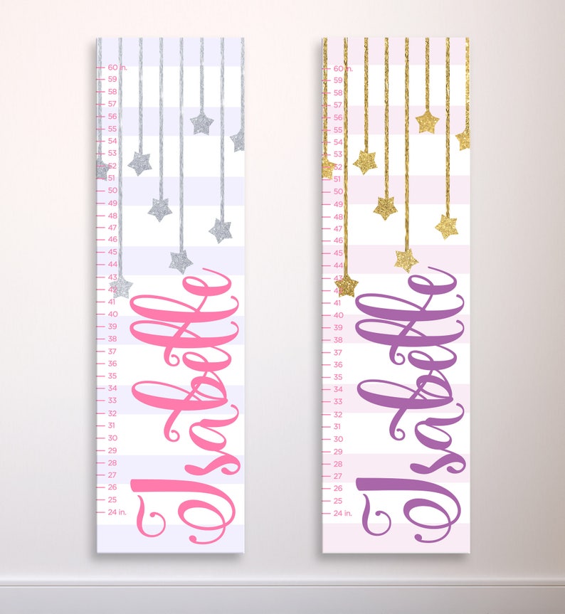 Girls Growth Chart Sparkle Stars Growth Chart Girl s Etsy