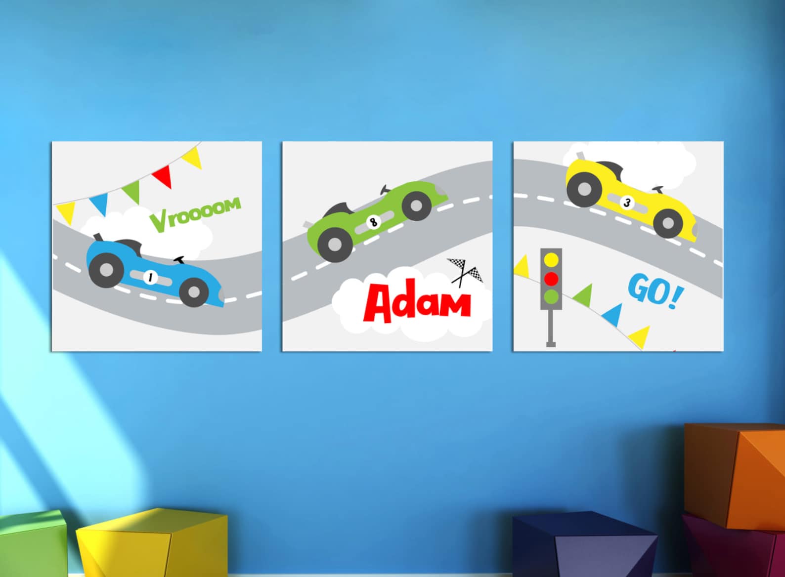 Race Car Nursery Art Race Car Prints Personalized Race Car Etsy