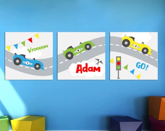 Race Car Nursery Art, Race Car Prints, Personalized Race Car Printables, Car Prints or Canvas, Race Car Birthday, Race Car Kid's Decor