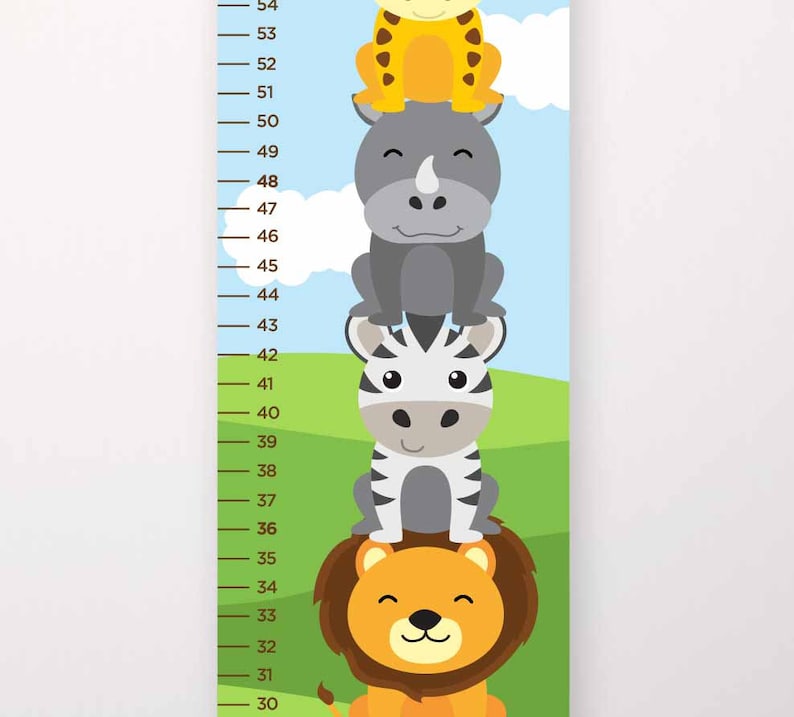 Modern Safari Growth Chart Zoo Animal Growth Chart Canvas Etsy