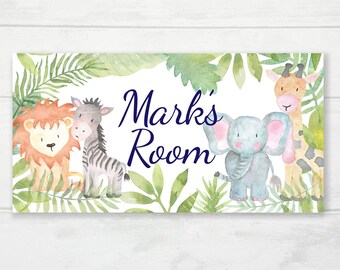 Watercolor Animals Door Sign, Safari Nursery, Zoo Animals, Kids Door Plaque, Baby Name Door Sign, Baby Gift, Jungle Nursery Art, Custom Name