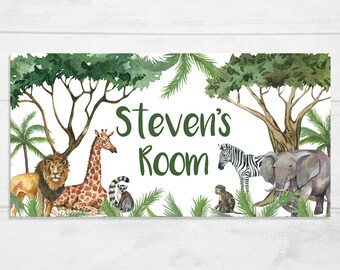 Safari Animals Door Sign, Safari Nursery, Zoo Animals, Kids Door Plaque, Baby Name Door Sign, Baby Gift, Jungle Nursery Art, Custom Name