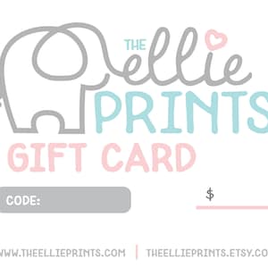 La tarjeta de regalo de Ellie Prints, vale de regalo, regalo de bebé, regalo para niños, regalo personalizado