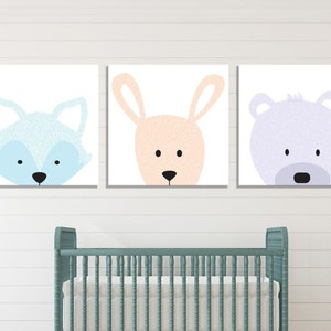 Woodland Nursery Wall Art, Woodland Canvas, Woodland Theme, Woodland Canvas Art, Modern Nursery, Bear Nursery Art, Fox Nursery, Cute Bunny