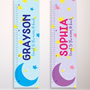 Moon and Stars Growth Chart, Kid&#39;s Growth Chart Canvas, Growth Chart Poster, Stars Nursery Decor, Love You to the Moon and Back