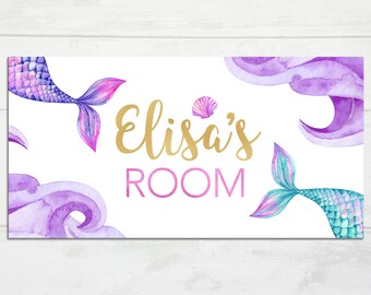 Girl's Mermaid Door Sign, Girl's Door Sign, Kid's Name Sign, Mermaid Nursery Decor, Girl's Mermaid Nursery, Mermaid Door Hanger