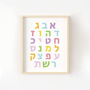Hebrew Alphabet Printable, Instant Download, Aleph Bet, Jewish Children&#39;s Art, Hebrew Nursery Printable, Jewish Baby Gift