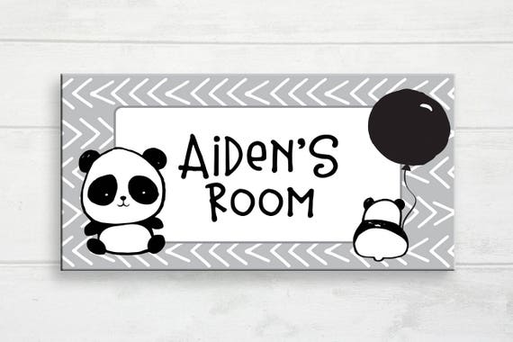 Kid's Panda Door Sign, Panda Nursery Decor, Panda Door Plaque, Black and White Nursery, Panda Door Hanger, Panda Name Sign, Black and White