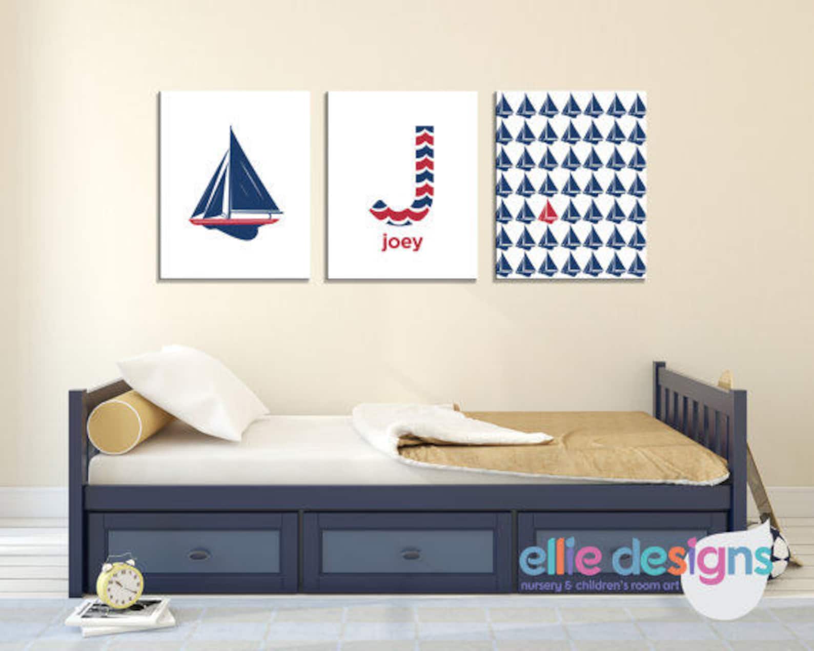 Boy's Sailboat Nursery Art Set of 3 Sailboat Nursery Etsy