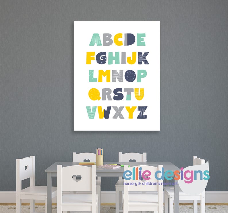 ABC Nursery Print Alphabet Wall Art ABC Canvas Abc Nursery Etsy
