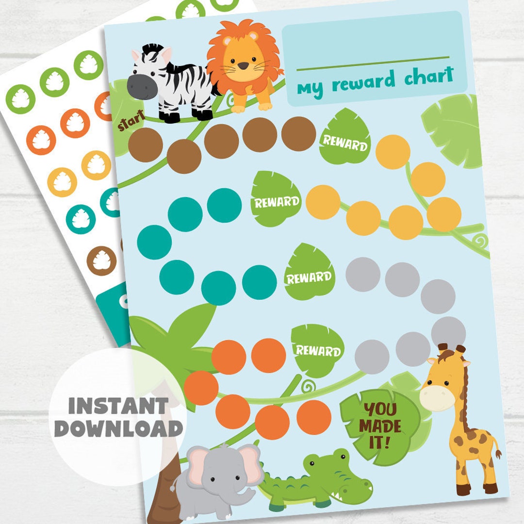 Printable Animals Reward Chart, Kid's Sticker Chart, Instant Download