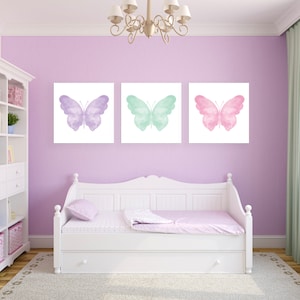 Watercolor Butterfly Girl&#39;s Room Wall Art, Butterfly Nursery, Butterfly Nursery Decor, Butterfly Canvas, Girl&#39;s Set of 3 Butterfly Prints
