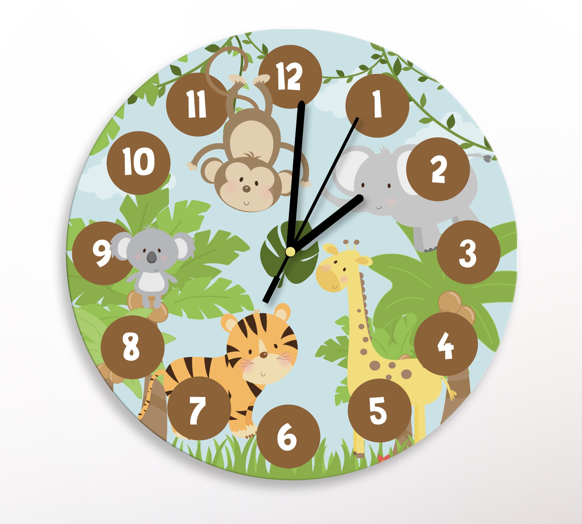Kids Safari Wall Clock Jungle Kid's Clock Children's Etsy