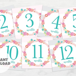 Floral Milestone Cards, Baby Girl Milestone Signs, Baby Cards, Milestone Prints, Girl Milestone Printables, Floral Monthly Milestone Cards