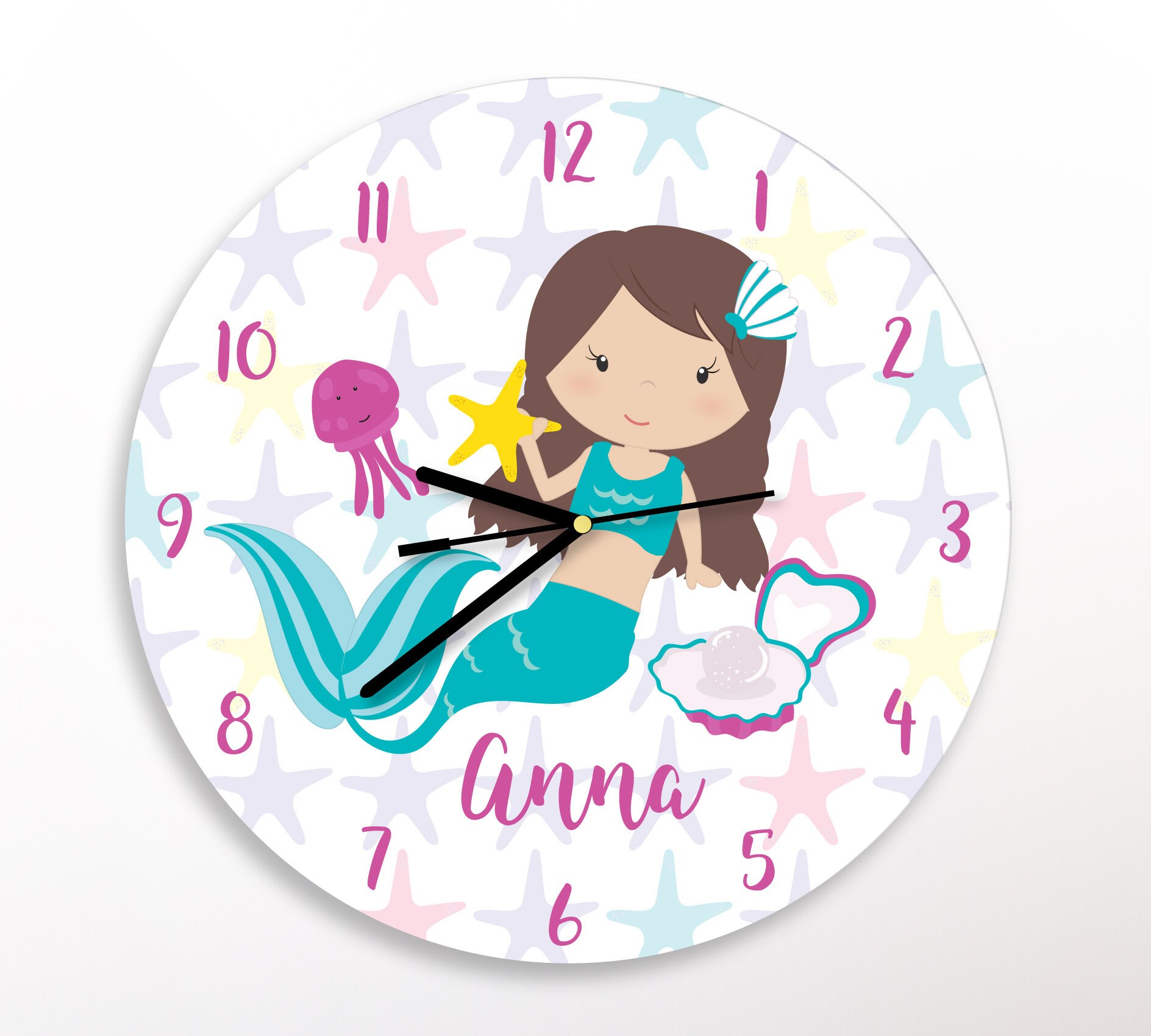 Mermaid Girls Wall Clock Mermaid Kid's Clock Mermaid Etsy