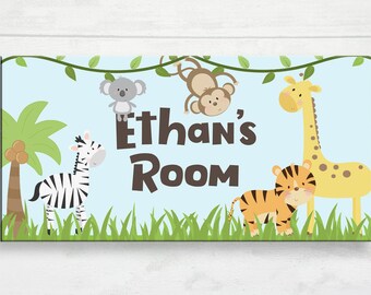 Custom Jungle Animals Door Sign, Safari Nursery Decor