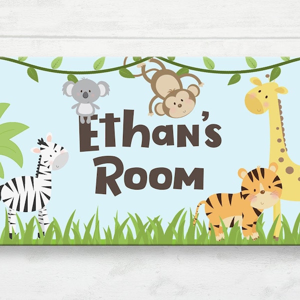 Jungle Safari Door Sign, Safari Nursery, Zoo Animals, Kids Door Plaque, Baby Name Door Sign, Baby Gift, Jungle Nursery Art, Custom Name