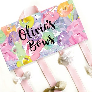 Personalized Hair Bow and Headband Holder, Colorful Floral Bow Holder, Rainbow Flower Bow Holder, Girl&#39;s Hair Clip Holder