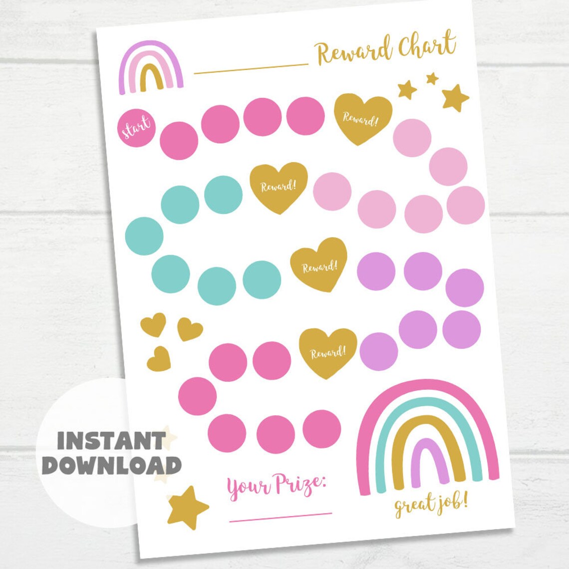 printable rainbow reward chart rainbow sticker chart instant etsy