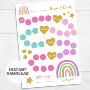 Ausdruckbare Regenbogen Belohnungskarte, Regenbogen Sticker Chart, Sofort Download Belohnungs chart, Kinder Chart, Mädchen Töpfchen Training Chart