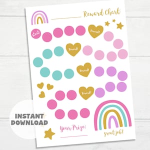 Printable Rainbow Reward Chart, Rainbow Sticker Chart, Instant Download Reward Chart, Toddler Chart, Girl Potty Training Chart