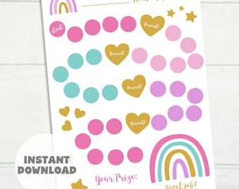 Printable Rainbow Reward Chart, Rainbow Sticker Chart, Instant Download Reward Chart, Toddler Chart, Girl Potty Training Chart