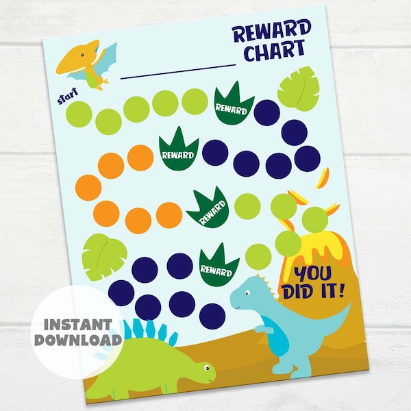 Printable Dinosaur Reward Chart, Dinosaur Sticker Chart, Instant Download Reward Chart, Toddler Chart, Boy's Potty Training Chart