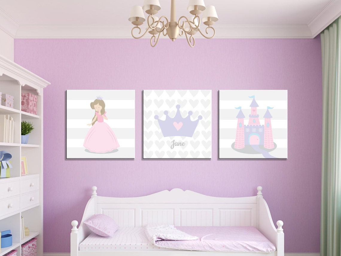PRINCESS Wall Art, Baby Girl Nursery Artwork, Set of 3, Girl Bedroom ...