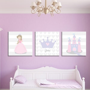 Art mural PRINCESSE, Baby Girl Nursery Artwork, Set of 3, Photos de chambre de fille, TOILE ou imprimables, Cadeau d’anniversaire de princesse, Art mural de la couronne