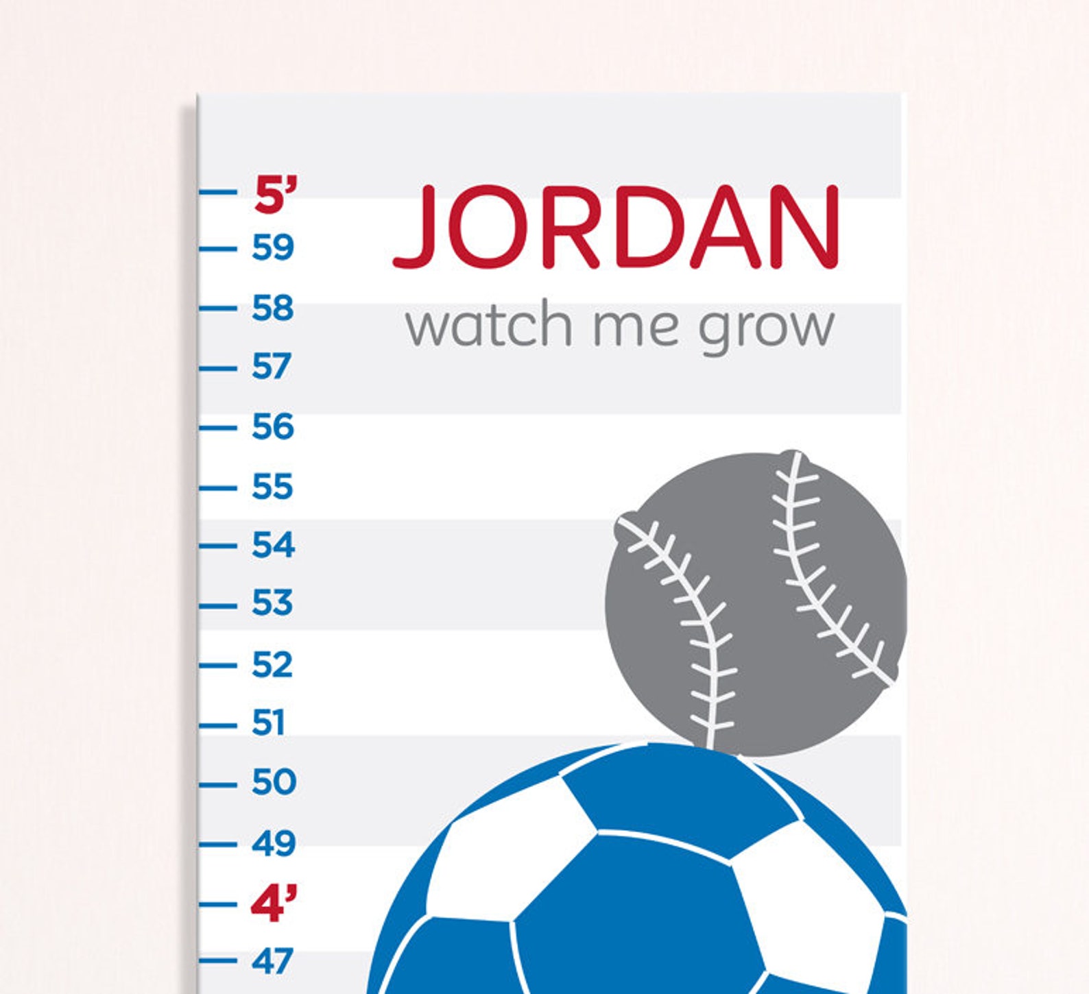 Sports Growth Chart Height Chart Kids Growth Chart Sports Etsy