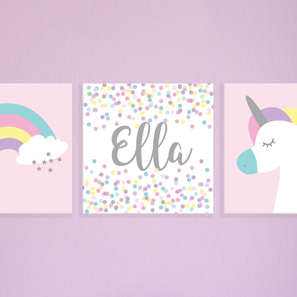 Unicorn Rainbow Girl's Room Wall Art, Rainbow Unicorn Nursery, Unicorn Nursery Art, Unicorn Nursery Decor, Unicorn Canvas Set, Girl Prints