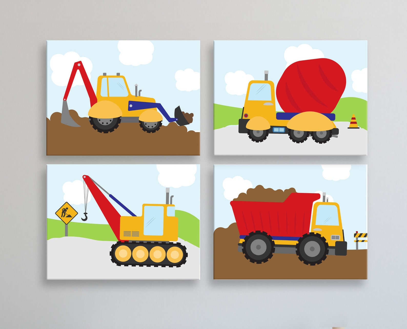 Construction Wall Art Boys Nursery Canvas Trucks Nursery Etsy
