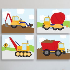 Construction Wall Art, Boys Nursery Canvas, Trucks Nursery Art, Printable or Canvas, Boys Room Decor, Truck Nursery,  Construction Art