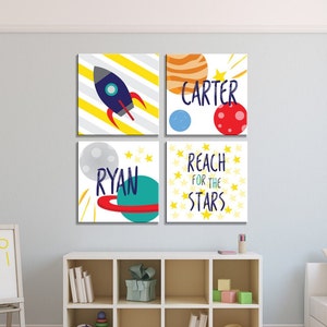 Boys Outer Space Personalized Wall Art, Rocket Ship, Planets, Stars - Nursery Wall Art - CANVAS or PRINTABLE - Outer Space Kid&#39;s Room Prints