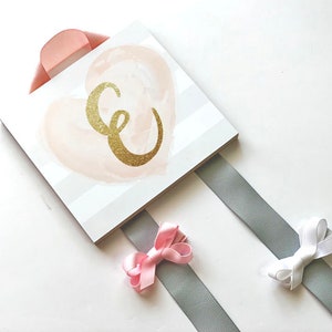 Blush Heart Hair Bow Holder, Custom Heart Bow Holder, Girl&#39;s Bow Holder, Hair Clip Holder, Small Bow Holder, Personalized Initial