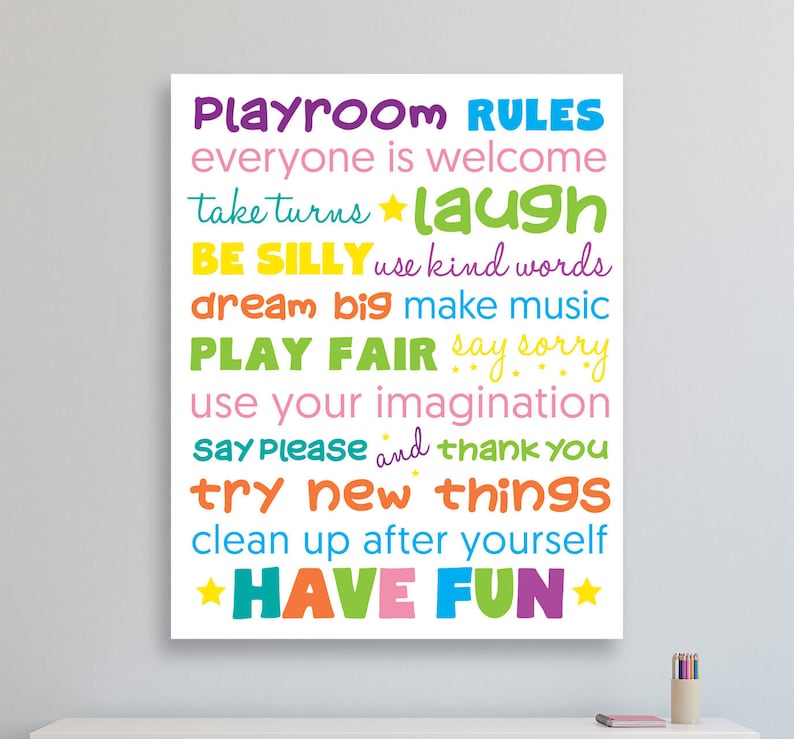 Playroom Rules Print Wall Art Canvas Decor Printable