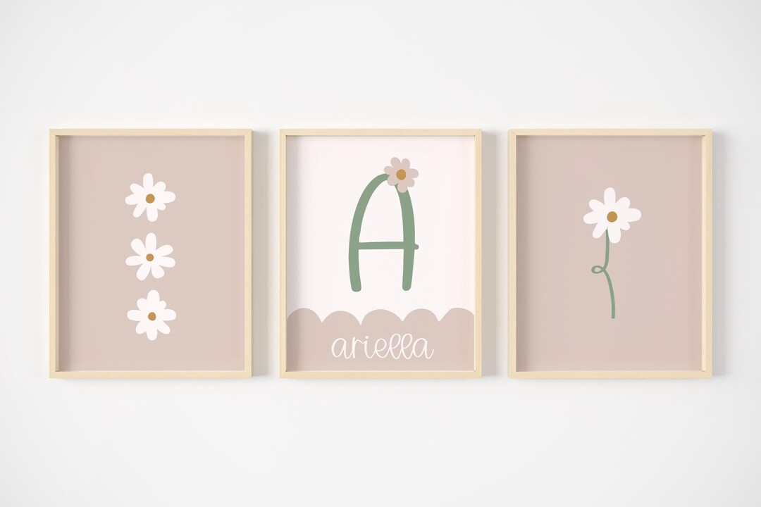 Daisy Nursery Prints, Daisy Set of 3, Flower Nursery Decor, Blush and ...