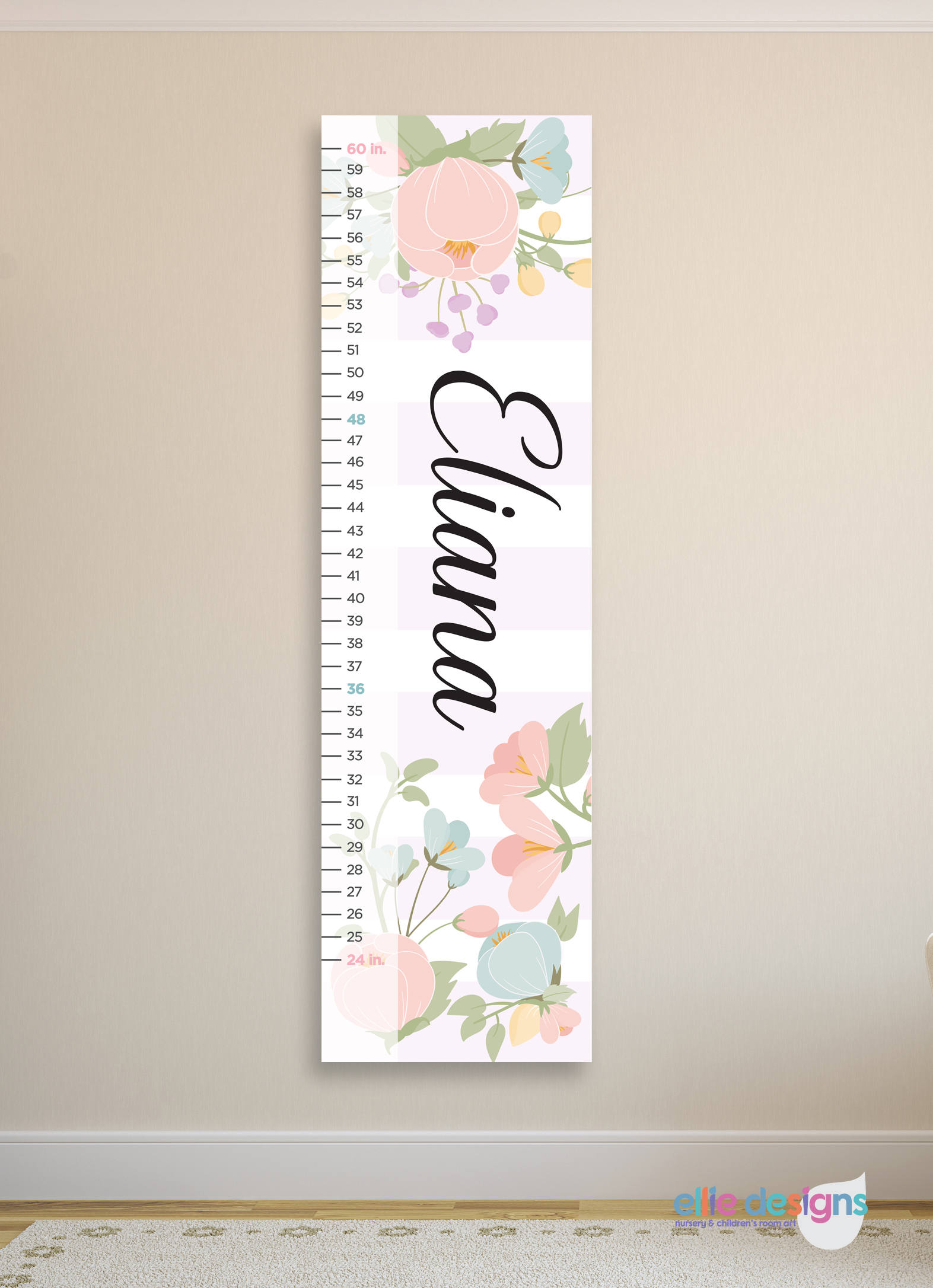Girls Flowers Growth Chart Personalized Growth Chart Etsy