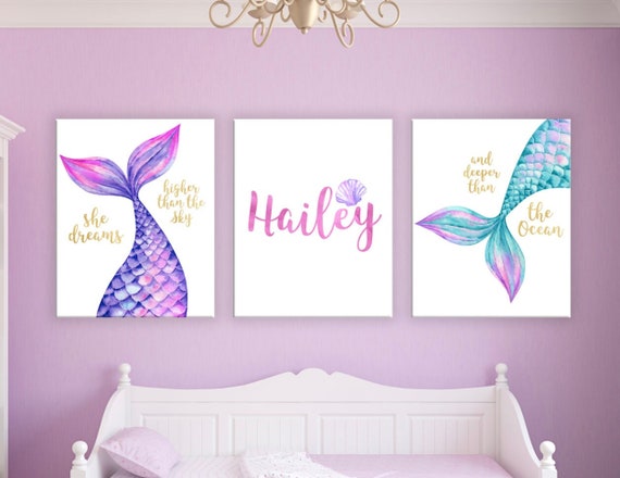 MERMAID WORLD Set 3 Canvas Wall Art Pictures Home Decor Girls Bedroom 
