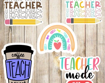 Teacher Stickers; Teacher Mode Sticker; Coffee Teach Repeat Sticker; Rainbow Sticker; Teacher Sticker Set