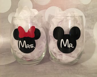 Mickey & Minnie Stemless Wine Glass Set