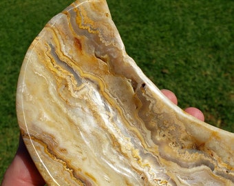 Yellow Crazy Lace Agate Moon Bowl - Strength, Courage, Emotional Stability - Yellow Crystal Moon Tray Healing Gemstone