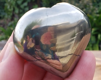 Puffy Pyrite Heart - Manifestation, Protection, Grounding, Abundance - Gold Heart Crystal Healing Gemstone