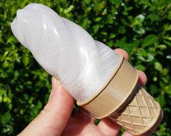Pink Calcite Flame with Ice Cream Cone Stand - Glowing Crystal with UV Light - Emotional Healing, Pure Love - Pink Mangano Healing Gemstones