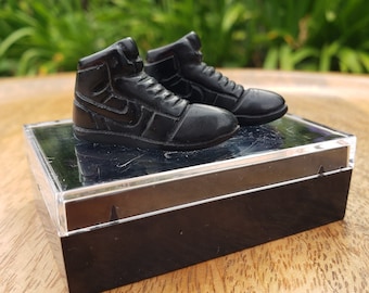 Small Obsidian Jordan Shoes with Box - Self Reflection, Release Negative Energies - Obsidian Black Crystal Shoes Healing Crystals