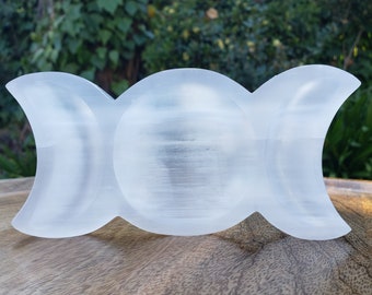 Selenite Moon Tray - Tranquility, Blessings, Love & Light - Satin Spar Selenite Dish Healing Stone Crystals
