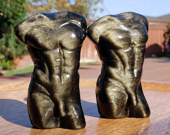 Gold Sheen Obsidian Male Model - Self Reflection, Release Negative Energies - Obsidian Man Carving  Replica Statue Figurine Healing Gem